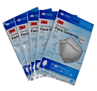 5-Pack 3M Filtering Barrier Face Covering, Adult Sized Single Use, ASTM F3502-21 - Image 1 of 4