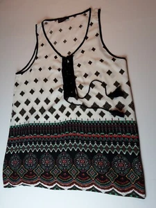 ANNABELLE 1XL Sleeveless Tunic Lace up Tassel Tie Black White & Multi-Color   - Picture 1 of 8