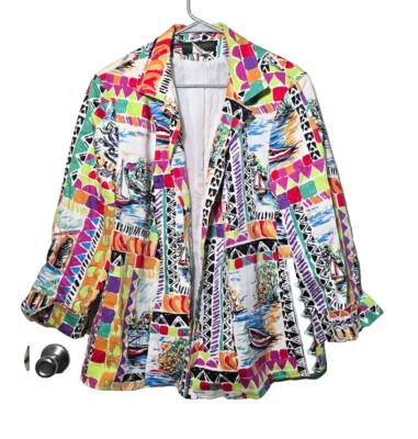 Blazer Harve Benard 18W Artístico Ecléctico Boho Geométrico Barcos de Mar Paisaje Para Mujer Foto 1 de 4