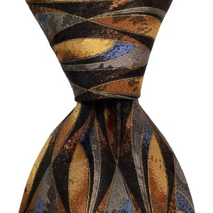 TODAY'S MAN Men's 100% Silk Necktie ITALY Designer Geometric Gray/Gold/Blue EUC - Picture 1 of 3
