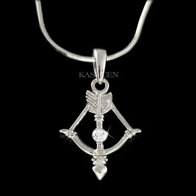 Cupid Bow and Arrow made with Swarovski Crystal Cute Love Archery Charm Necklace - Image 1 of 2