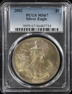 2002 $1 American Silver Eagle PCGS MS 67 | Toned Uncirculated UNC BU - Image 1 of 4