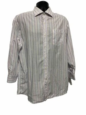 Hathaway Platinum Men’s Button Up White Striped Made In Italy Dress Shirt 17/33v - Image 1 of 4