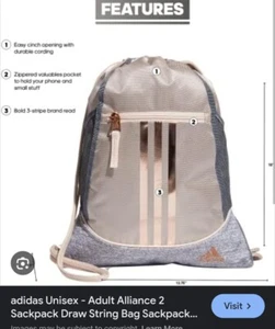 BNWT Adidas Alliance 2. Grey & rose gold sackpack drawstring. 3 external pockets - Picture 1 of 6