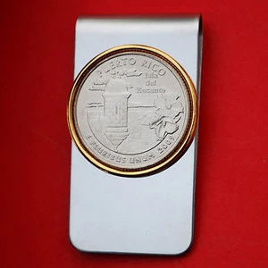 US 2009 Puerto Rico Quarter BU Uncirculated Coin Two Toned Money Clip New - Picture 1 of 8