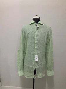 CAMISA DE VESTIR ISAIA PARA HOMBRE 100% LINO MANGA LARGA VERDE CLARO TALLA 17/43 NUEVA EN ITALIA - Imagen 1 de 12