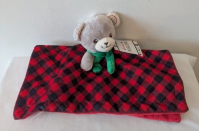 Red Buffalo Plaid Baby Bear Christmas Holiday Lovey Blanket Plush Toy - Image 1 of 4