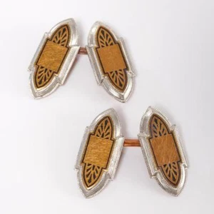 Antike edwardianische Art Deco Manschettenknöpfe 14K Weiß- und Gelbgold 11 Gramm - Bild 1 von 3