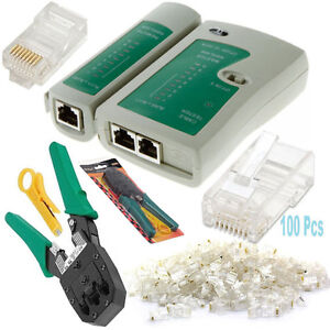 Ethernet Network RJ45 Cat5e Cat6 Cable Tester / Crimping Tool / 100x Connectors
