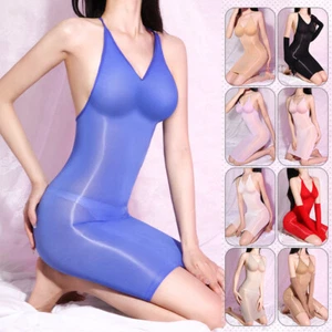 Calze donna olio lucido supporto bodystocking vedere attraverso collant senza schienale trasparenti - Foto 1 di 21