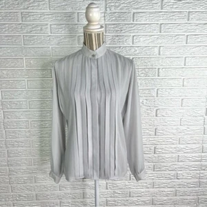 Vintage York Fair for Seiferts Sheer Grey Pleated Button Up Shirt Size 8 - Picture 1 of 8