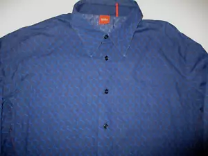 HUGO BOSS GERMAN DESIGNER MENS BLUE PATTERNED COTTON SHIRT XL VGC $200 - Picture 1 of 2