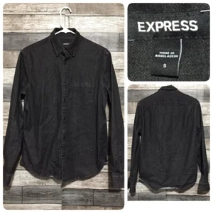 Express Denim Button Up Shirt Men’s S Black Button Up Casual Stretch - Picture 1 of 8
