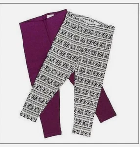 KIRKLAND GIRLS COTTON LEGGINGS 2 PK SNOWFLAKE (BLACK/WHITE RASPBERRY  5/6)NWT - Picture 1 of 1