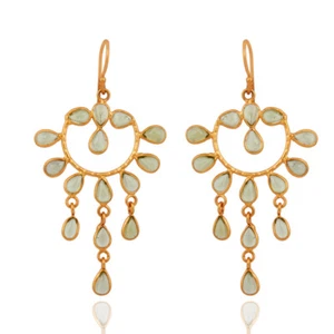 Peridot Gemstone Gold Plated 925 Silver Wedding Designer Chandelier Earrings - Picture 1 of 2