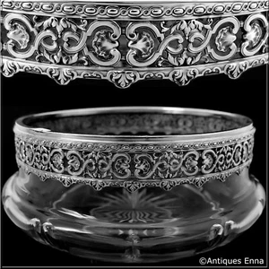 Cuenco para servir Ravinet francés de cristal tallado en plata de ley - Imagen 1 de 7