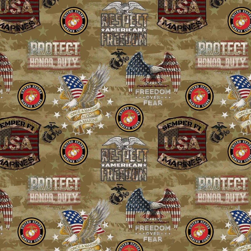 U.S Marine Camo Flag Pattern 1138-M 100% Cotton Fabric by the Yard - Image 1 of 1