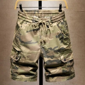 Pantalones Cortos de Carga de Camuflaje para Hombres Cintura Elástica Cordón Combate Medio Pantalones Verano - Imagen 1 de 10