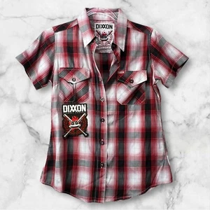 Dixxon Shirt Womens Small Capone Bamboo Short Sleeve Red Plaid Button Up - Picture 1 of 13