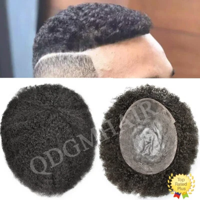 Pieza para el cabello afro rizada toupee completa polietileno reemplazo de cabello humano negro azabache 6 mm Foto 1 de 4