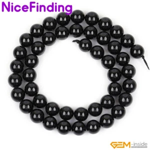 Genuine Black Round Tourmaline Natural Stone Beads For Jewelry Making Strand 15" - Picture 1 of 40