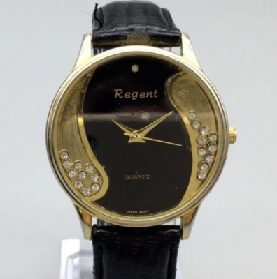 Reloj Regent Mujer De Colección 36mm Tono Dorado Cristales Flotantes Correa Cuero Batería Nueva Foto 1 de 4