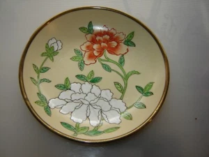 FLORAL BOWL DECORATED HONG KONG COPPER BRONZE Heavy JAPANESE PORCELAIN WARE - Picture 1 of 6