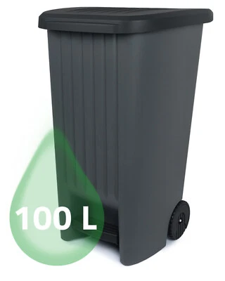 Gartentonne mit Rädern Mülltonne 100 L Abfalltonne mit Deckel Mülleimer Outdoor - Bild 1 von 4