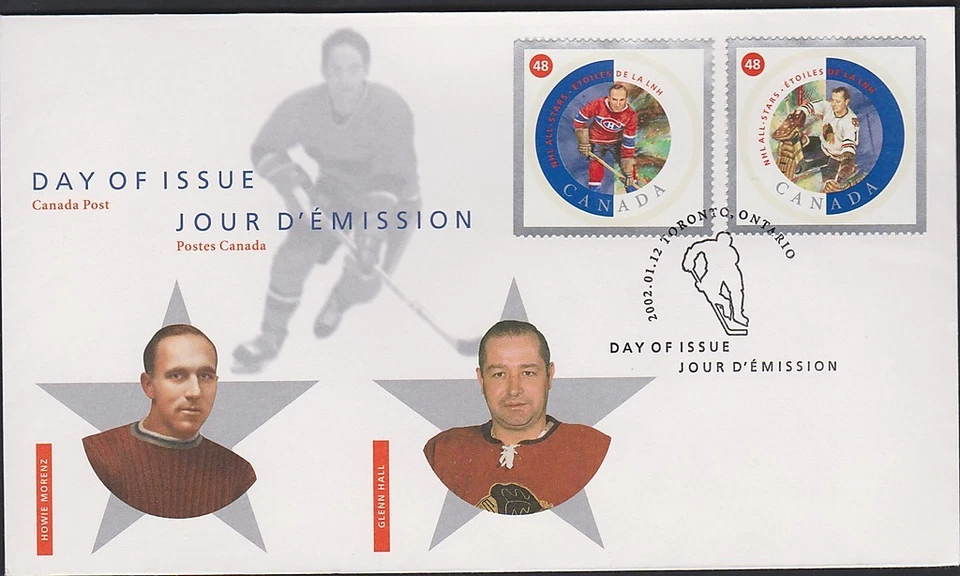 Canadá - HOCKEY 1935c-d FDC All-Stars Morenz, Hall Foto 1 de 1
