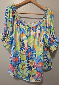Flying Tomato Boho Blumen On oder Off Shoulder Top Bluse Elfenbein Plus 2X - Bild 1 von 7
