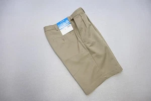 Haggar Cool18 Golfshorts beige plissiert vorne flexible Taille 9,5" INS Herren Größe 32 neu mit Etikett - Bild 1 von 5