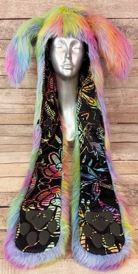 Authentic SpiritHoods 2018 Fair Bunny Faux Fur Rabbit Rainbow Spirit Hood Rare - Image 1 of 4