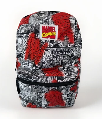 Mochila acolchada para computadora portátil Marvel cubiertas de cómics Spider-Man Iron Man negra roja Foto 1 de 4