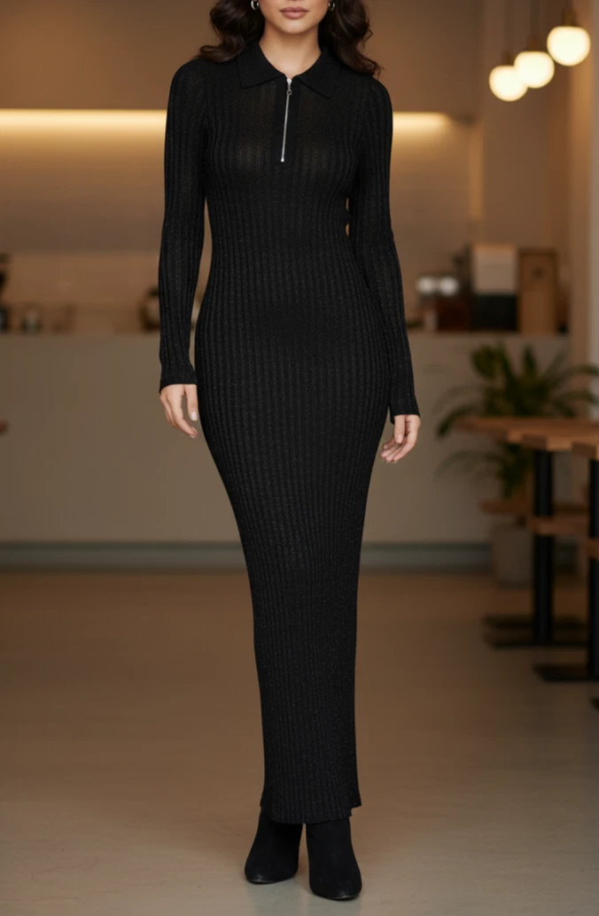 fitted lace wedding dress Ribbed Knit Midi Sweater Dress Black / XXL main image 1