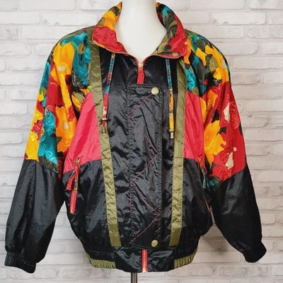 Chaqueta bomber cortavientos vintage años 80 otoño flores gran tamaño M deportiva retro Foto 1 de 4