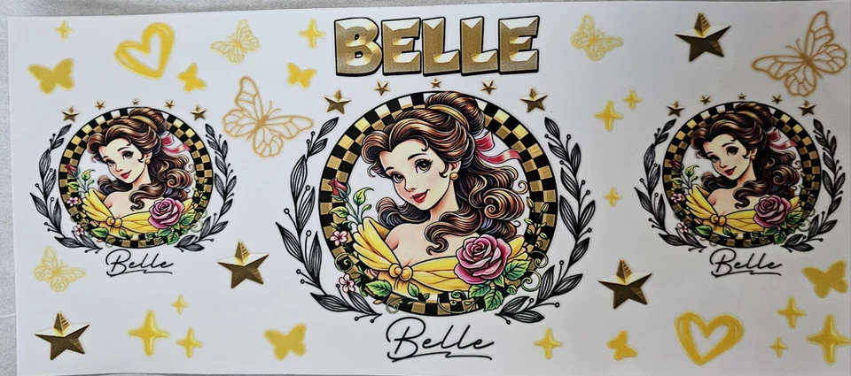 Envolturas de transferencia de taza Disney Princess Belle UV DTF Foto 1 de 1