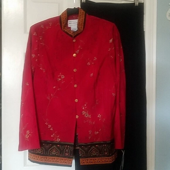 Precioso conjunto de chaqueta y pantalones Karin Stevens estilo mandarín de 2 piezas nuevo con etiquetas talla 12M ¡BONITO!!  Foto 1 de 4