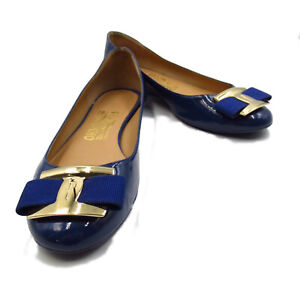 Salvatore Ferragamo flat pumps shoes enamel Navy Used Women