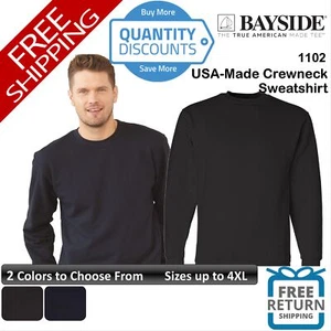 🔥 Bayside Men Usa-made Crewneck Sweatshirt Blend Warm Solid Up To 4XL 1102 - Picture 1 of 21