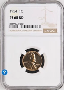 1954 Lincoln Cent NGC PF 68 Red * PQ Quality - Price Guide $280+ * - Picture 1 of 2