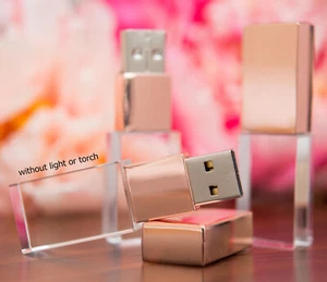 Rose Gold Glass USB Flash Pen Drive Custom Personalized 3D LOGO Wedding Gift - Picture 1 of 5