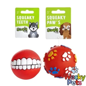 DOG TOY BALL SET: Simply Pet Squeaky Teeth AND Simply Pet Squeaky Paws - Picture 1 of 3