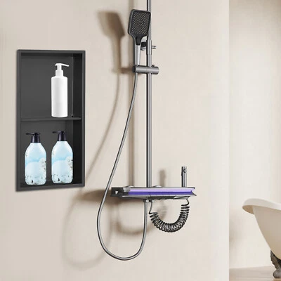 New Stylish In Wall Mount 2 Layers Storage Shelf Bathroom Shower Organizer US - Image 1 of 4