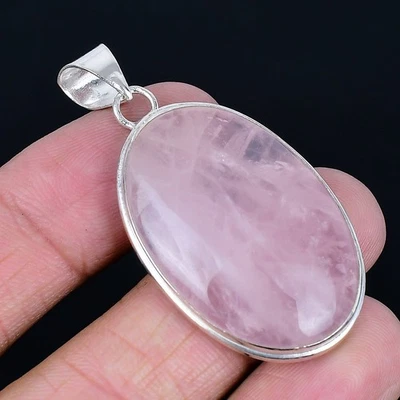 Colgante hecho a mano de cuarzo rosa enchapado en plata 925 de 2,05" Foto 1 de 3