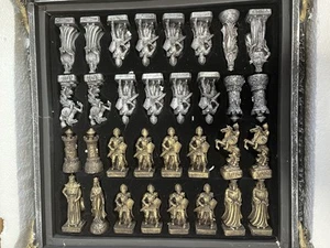 Vintage Medieval CHESS SET Black/Gray/Gold Large Dragon Head Base  NEW In Box - Picture 1 of 4