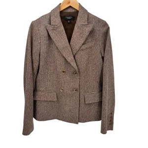 Talbots Blazer Womens 12 Brown Herringbone Classic Lined Jacket Wool Blend - Picture 1 of 8
