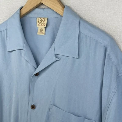 JOS A BANK Shirt Mens 2XL Silk Herringbone Twill Button Up Loop Collar Camp Blue - Image 1 of 4