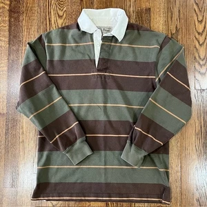 L.L. Bean Rugby Shirt Long Sleeve Mens M Brown Green Striped Heavyweight - Picture 1 of 7