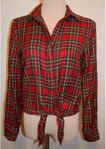 Neu Sim & Sam Hemd kariert Knopfleiste vorne zum Binden Rollriegel Langarm Oberteil Large L - Bild 1 von 7