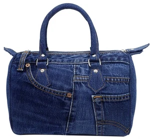 Women Up-cycled Denim Jeans Satchel Handbag Boston Bag Top Handle Shoulder Pu... - Picture 1 of 7